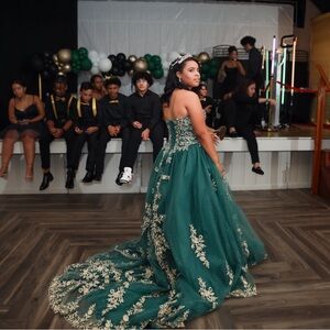 Green and Gold ball gown. Dress is from India.